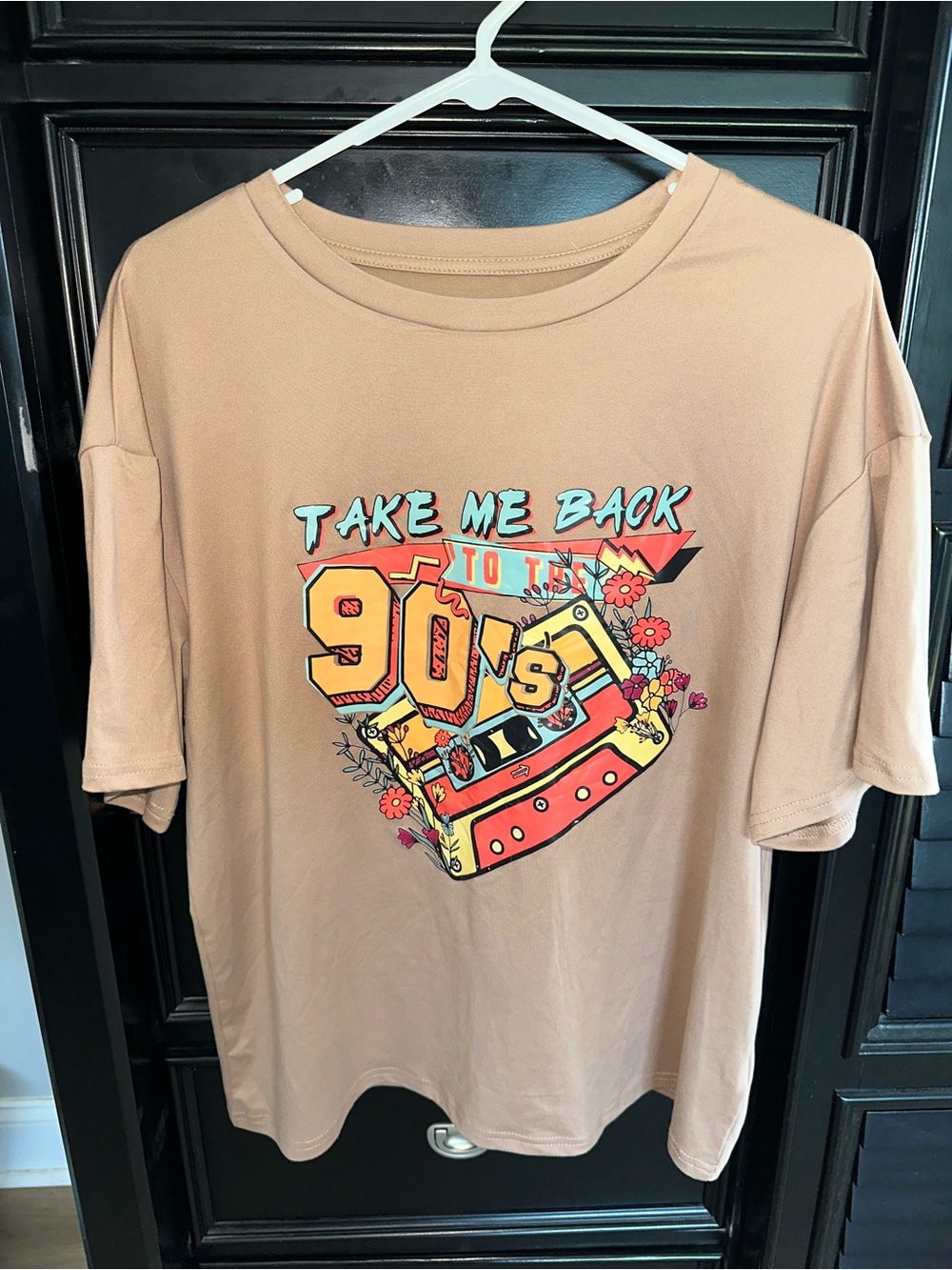 SHEIN Tan Retro Graphic Tee with Colorful Print